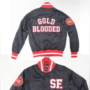 Adapt Men's Gold Blooded Retro San Francisco 49ers Inspired Snap Bomber Jacket M